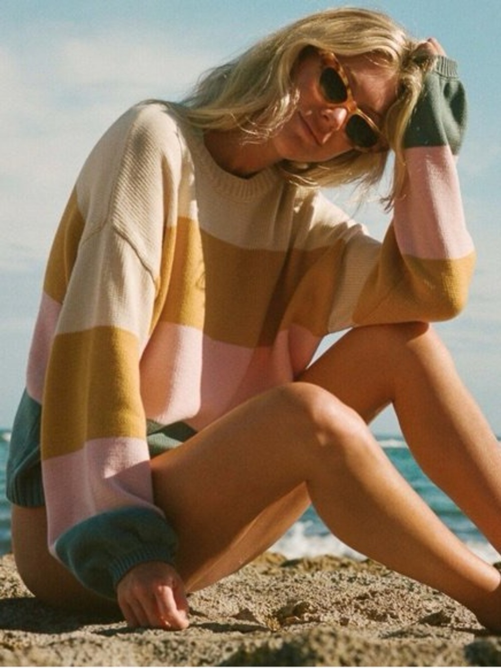 The Salty Blonde x Billabong Crewneck Sweater - Pink, Mustard & Teal
